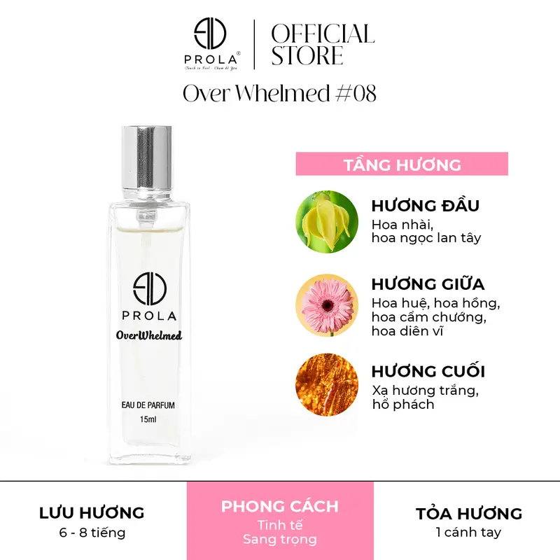 Nước Hoa Nữ PROLA OverWhelmed (PL08) 15ml - Dạng Xịt - Nữ Tính, Dịu Dàng, Thanh Lịch 1