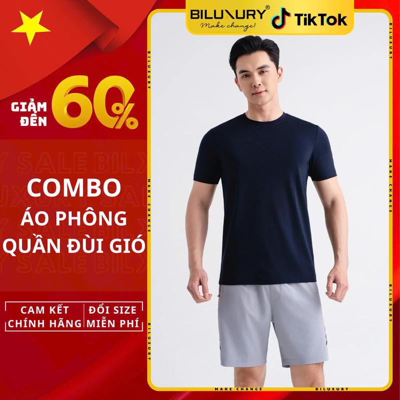COMBO Bộ thể thao Áo Phông Tshirt + Quần Đùi Gió Biluxury Form ôm vừa người tôn dáng, phong cách khỏe mạnh, thoáng mát Top Sport