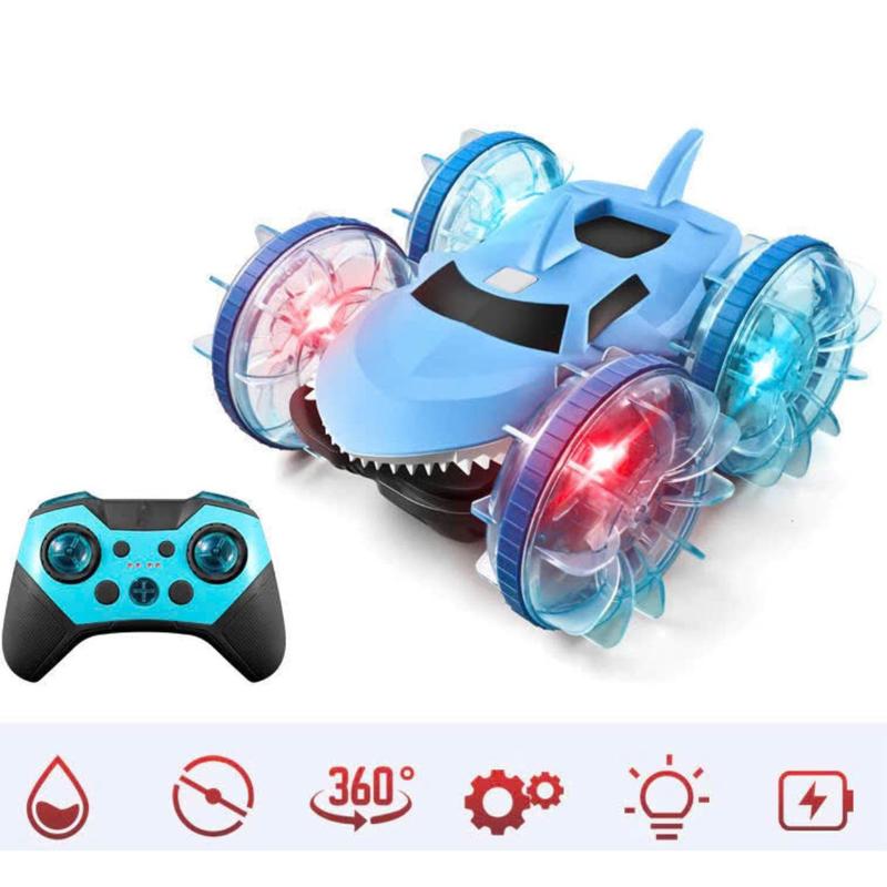Xe Địa Hình Cá Mập Lội Nước Điều Khiển Từ Xa Nhào Lộn Xoay 360 Độ,Có Đèn Led Bánh Đi Được Trên Nhiều Địa Hình Cho Bé Toy Đồ Chơi Ô Tô Pin
