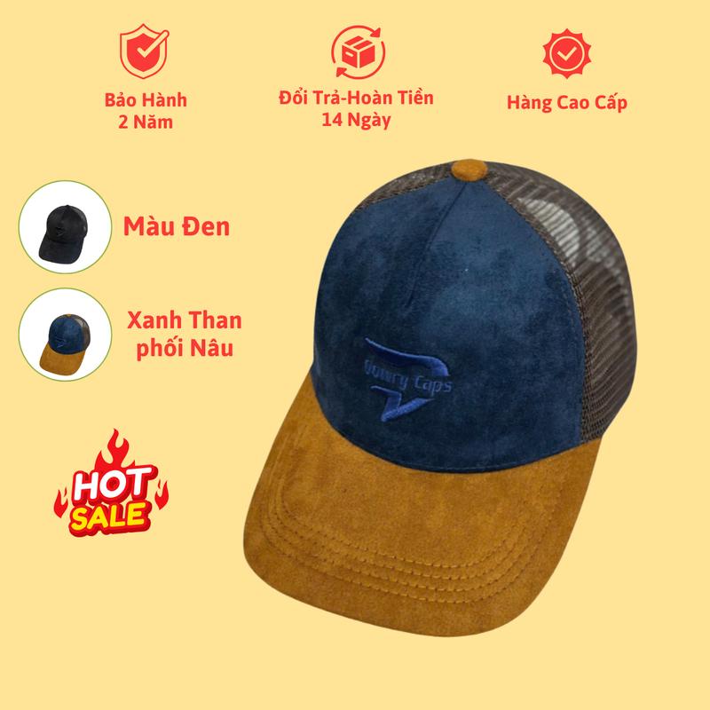 Mũ lưỡi trai nam nữ Dowry phôi lưới đen, Xanh than phôi nâu D38, nón kết phối lưới cao cấp