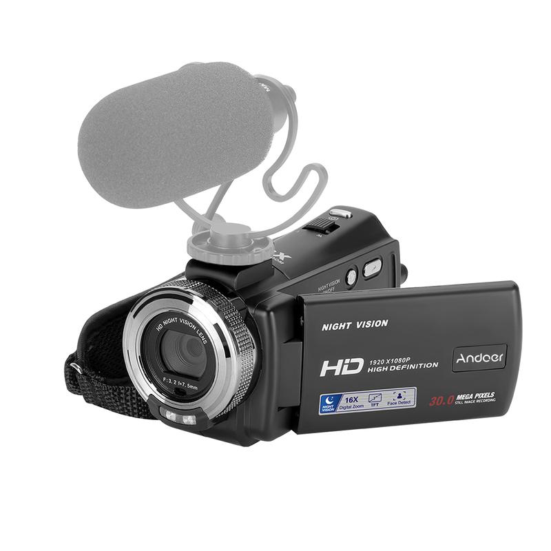 Andoer V12 1080P Full HD 16X Digital Zoom Recording Video Camera Portable Camcorder with 3.0 Inch Rotatable LCD Screen Max. 30 Mega Pixels Support Night Vision Face Detection Face Beautification 8