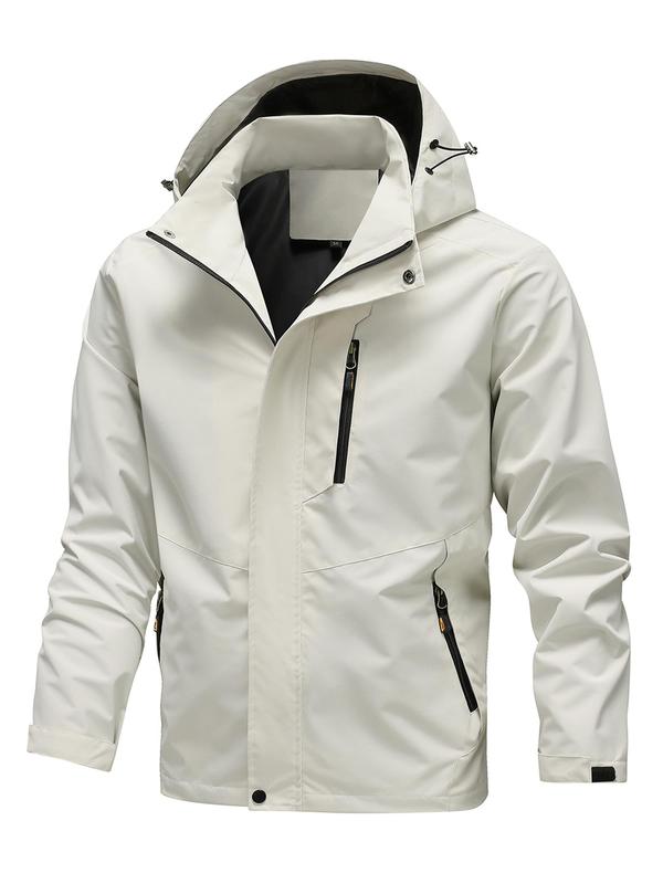 Men's Solid Zip Up Detachable Hooded Jacket, Regular Fit Casual Long Sleeve Outerwear for Fall & Winter, Men's Clothes for Daily Wear 6