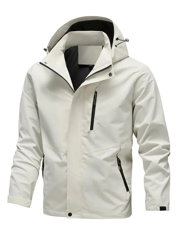 Men's Solid Zip Up Detachable Hooded Jacket, Regular Fit Casual Long Sleeve Outerwear for Fall & Winter, Men's Clothes for Daily Wear 6