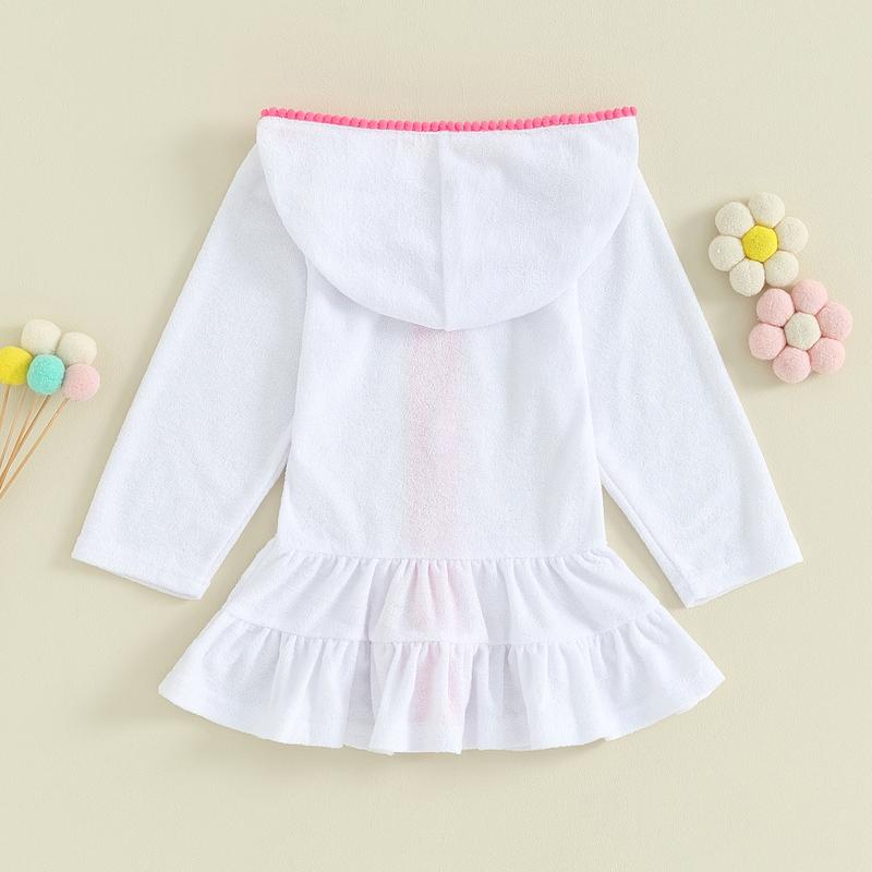 Product Introduction of Kids Girl Hoodie Dress Solid Color Ruffled Zipper Long Sleeves Beach Dress for Toddler Baby Spring Clothes 46
