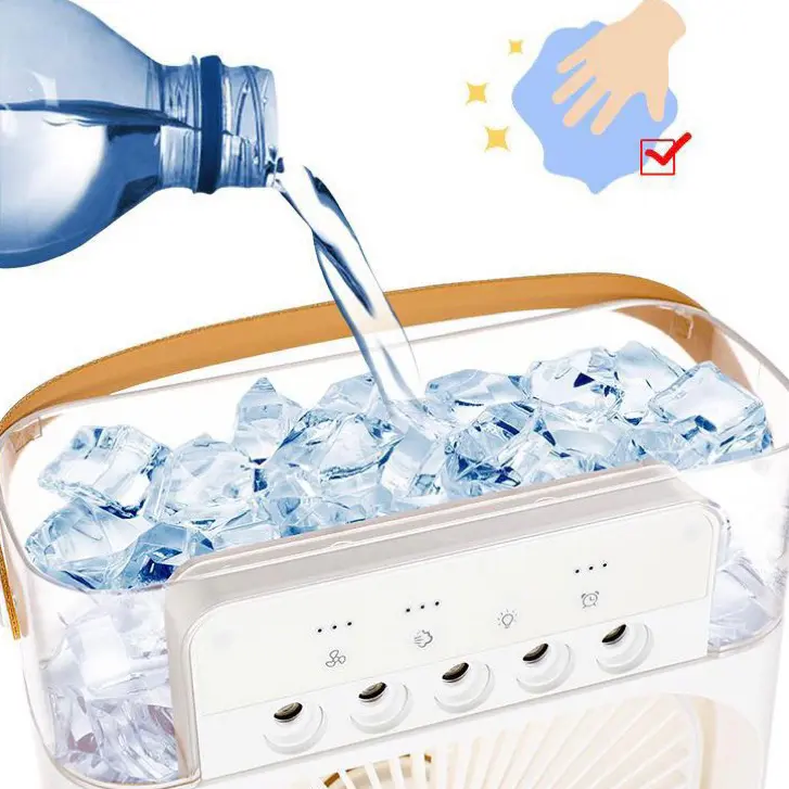 【 Đại khuyến mãi】Quạt phun sương mini, quạt điều hòa hơi nước có khay chứa đá nhỏ gọn để bàn làm mát 4