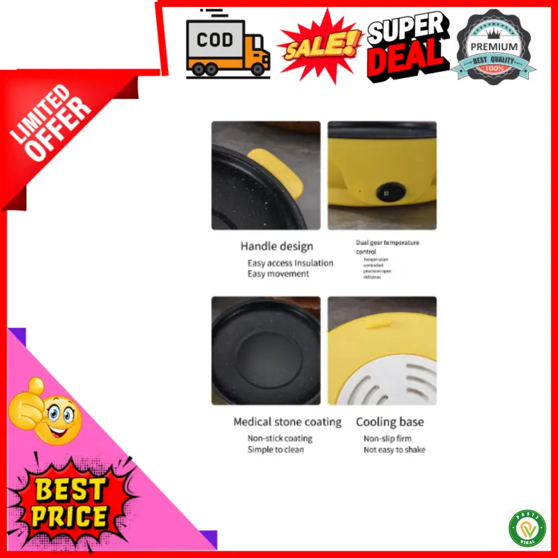 Peralatan Rumah Tangga Wajan Listrik Anti Lengket / Panci Teflon Listrik Elektrik Low Watt / Wajan Teflon BBQ Panggang Anti Lengket Bukan Maxim Non Steamer 4