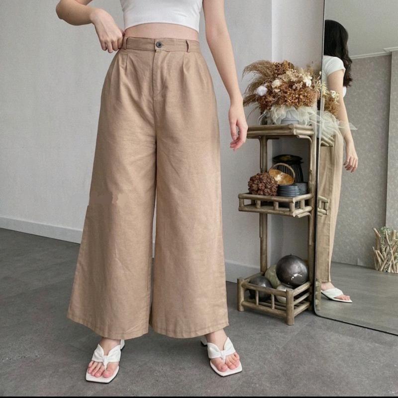 Celana Kulot Panjang Katun Linen  Highwaist Cassual Formal 6