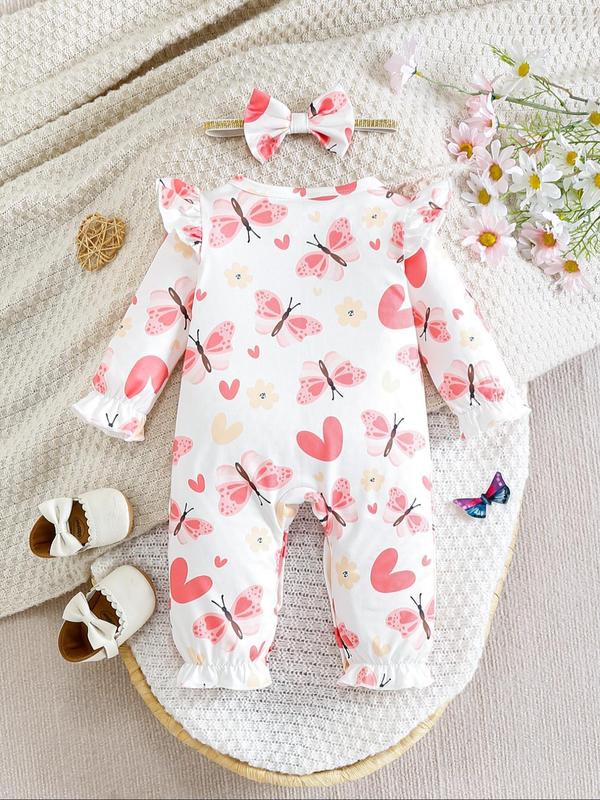 Baby's Long Sleeve Bodysuit & Hairband, Cute Casual Bodysuit & Hairband for Infant Toddler Kids, Newborn Baby Girls Clothes for All Seasons 1