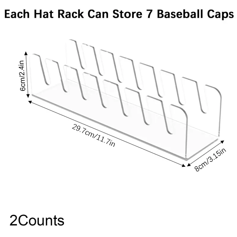 Acrylic Hat Stand, 2 Counts Baseball Cap Display & Storage Rack, Hat Holder for Bedroom, Closet, Dresser, Home Organizer 1