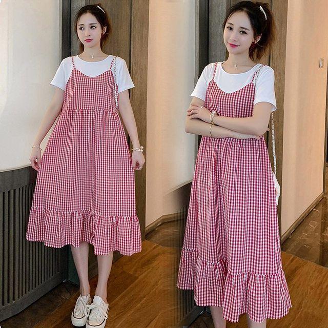 Váy Mùa Hè Cho Bà Bầu, Mỏng, Thiết Kế Giả Hai Lớp, Chân Váy Dài, Ngoại Cỡ, Dài Đến Đầu Gối, Thích Hợp Cho Phụ Nữ Mang Thai Váy Bầu Đầm Bầu 5