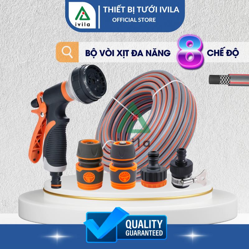 Bộ vòi tưới cây đa năng VPA101 8 chế độ kèm phụ kiện và ống dẫn nước sân vườn chống gập 3 lớp, tiện dụng rửa xe, tưới cây, xịt rửa sân vườn, tắm cho thú cưng, vòi tưới cây tăng áp cầm tay voi tuoi