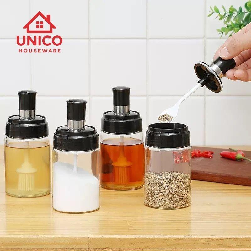 UNICO Botol Bumbu Kaca Tebal Free Sendok Seasoning Bottle Tempat ...
