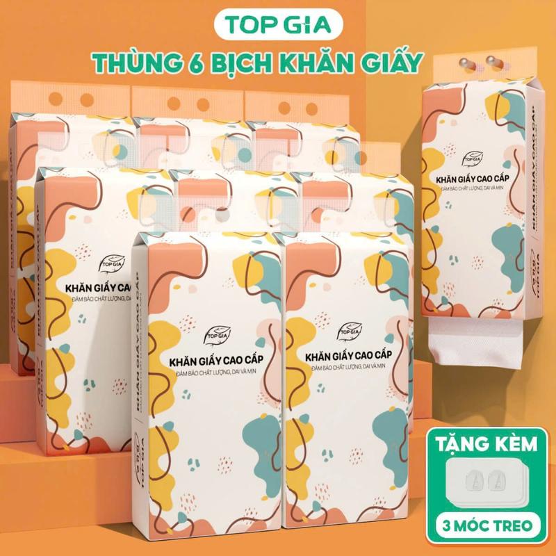 Khăn giấy rút treo tường TOP GIA đa sắc thùng 6 bịch 4 Lớp 1280 Tờ cao cấp Giấy Vệ Sinh hằng du mục giay  andasac giay  rut tam mao tv giấy  ăn cao cấp topgia