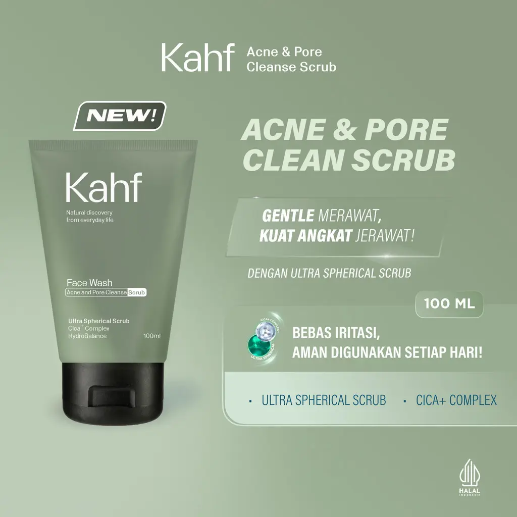NEW Kahf Acne and Pore Cleanse Face Wash 100 ml | Cocok Untuk Kulit Wajah Jerawat, Mengurangi Bekas Pori-pori, Daily Scrub