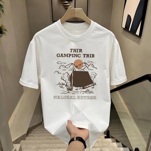 ผ้าฝ้ายคอกลมแขนสั้นเสื ้อยืดผู้ชายเทรนด์ภาษาอ ังกฤษพิมพ์ฤดูร้อนด้านบ หลวมพร้อมเสื้อยืดขนาด