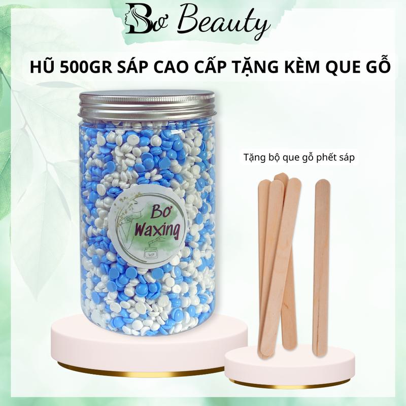 Hũ 500gr sáp wax lông sữa dừa mix màu trắng-xanh siêu bám lông tặng kèm que phết gỗ