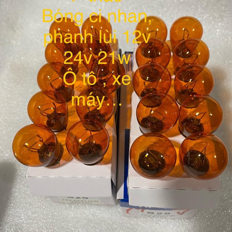 Hộp 10 bóng đèn xi nhan, bóng đèn phanh , lùi 12v24v 21w màu vàng cam lắp xe tải, xe hơi, xe máy( Bóng màu cam )