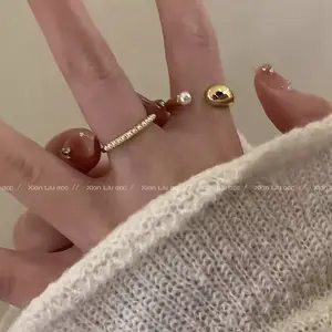 Cyra - Cincin Ring Wanita Korea Aesthetic Aksen Gold Pearl Kristal Aksesoris Timeless & Minimalist Jewelry Adjustable fashion Miniimalis by Ohellow.Studio [H1-2]