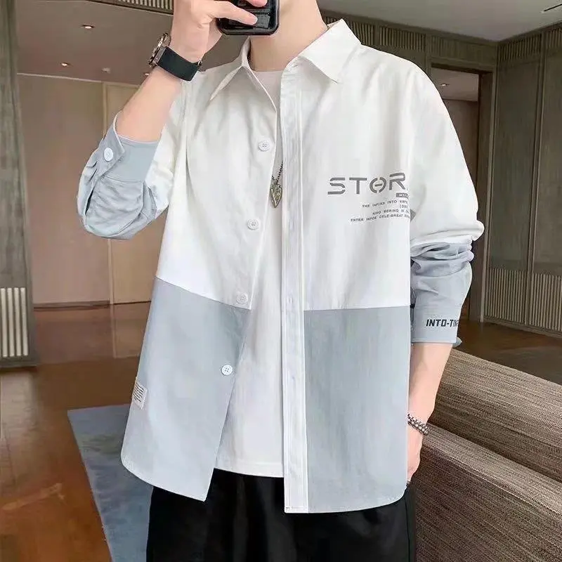 Spring and Autumn Shirts Men's Long Sleeve Korean Style Trendy Slim-Fit Shirt Youth Non-Ironing Anti-Wrinkle Formal Top Men's Autumn Clothing Shirt Jacket