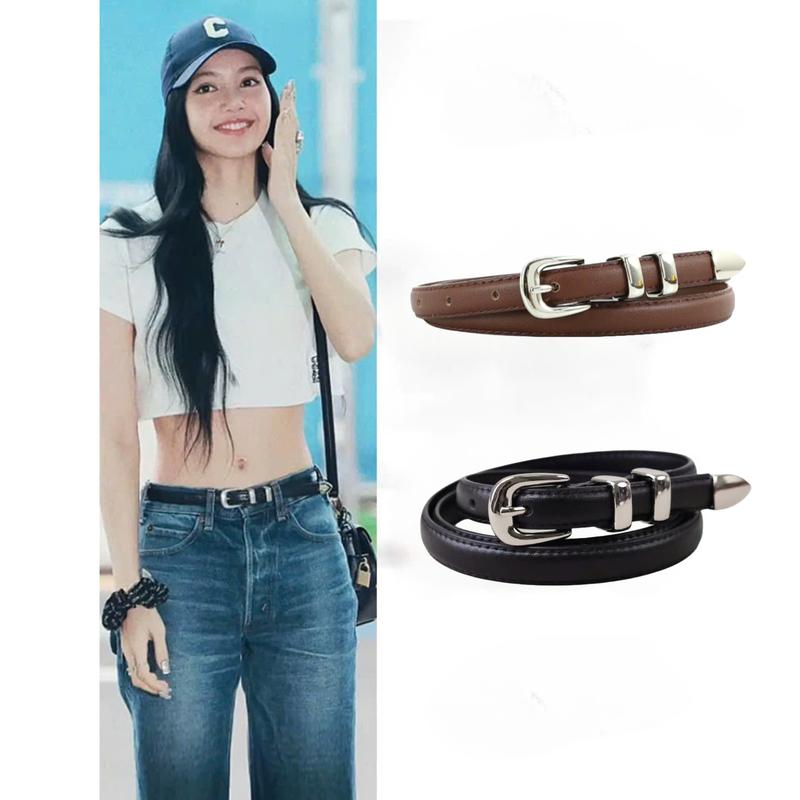 Thắt lưng unisex bản nhỏ 1.4cm mix sọc kim loại 1