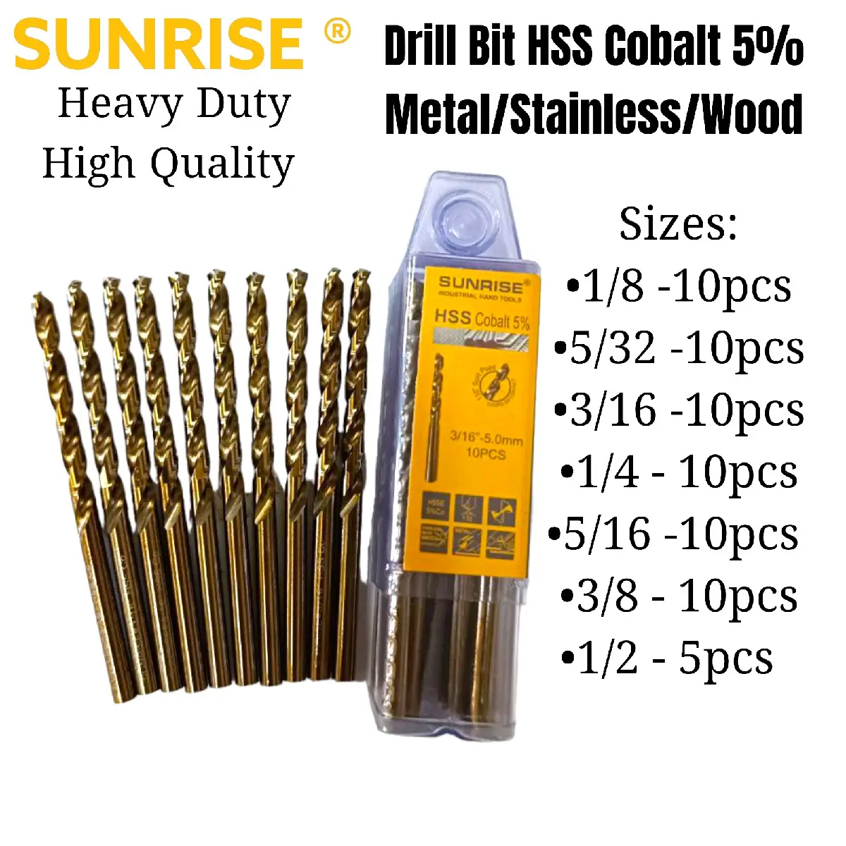 Sunrise Drill bit HSS Cobalt for Metal per tube Heavy Duty High Quality by JLM