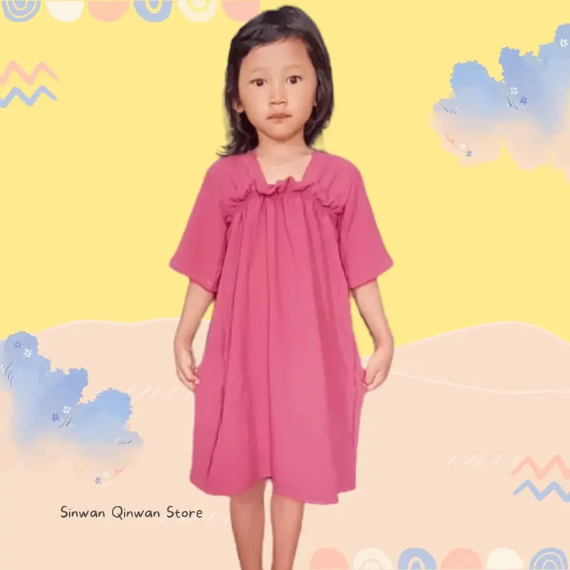 Fuji Dress Anak Perempuan Bahan Crinkle Airflow Daster Anak-Anak Perkiraan Usia 1-11th Lengan Pendek an 4