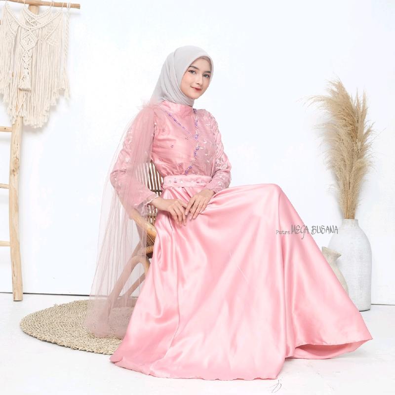 Nikita Dress Queenbee Fashion Gamis Muslim Wanita Pesta Kondangan Bridesmaid Wisuda Brukat Tile Bordir Motif Payet Mutiara 9