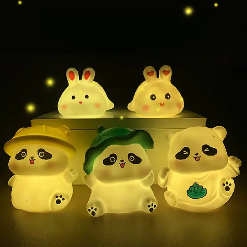 Cute Night Light Sleep Rabbit PVC Nightlights Kapibala Panda Warm Light Battery Mood lighting For Bedroom Decoration Kids Birthday Gift