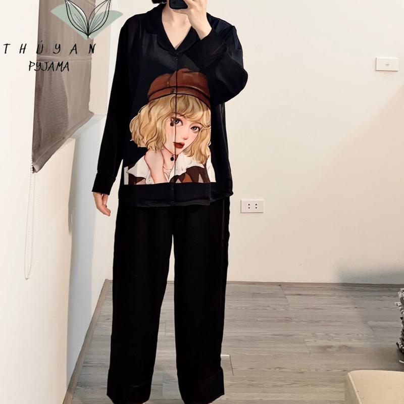 Bộ Pijama Bigsize cô gái mũ nâu tay dài mặc nhà dành cho nữ, mẹ bầu từ 60kg - 90kg. 1