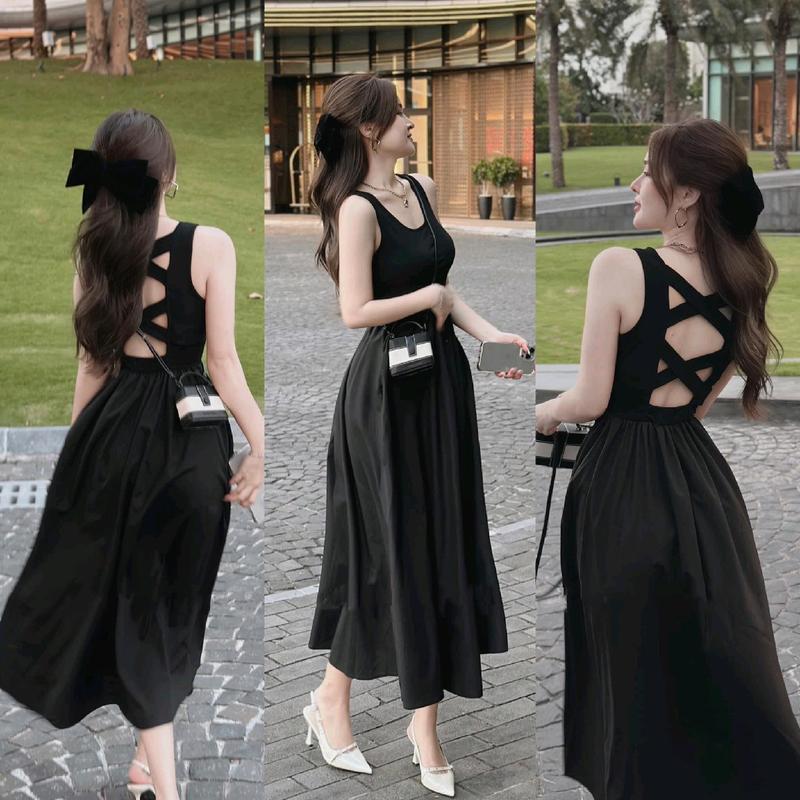 Đầm maxi 3 lỗ hở lưng có dây đan chéo chất thun tăm phối tùng xoè rộng chất chéo dày ( có 2 túi) cho nàng diện đi chơi, đi tiệc hay du lịch biển vừa sang chảnh vừa xinh xắn, đáng yêu. Nữ Women Màu Đen