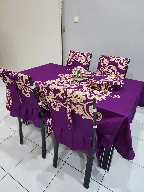 PAKET 4 SARUNG KURSI MAKAN TAPLAK MEJA SARUNG TISU LENGKAP 8