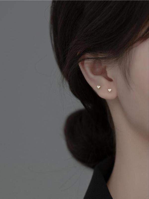 925 Sterling Silver Fashion Trendy Rhinestone Decor Heart Design Stud Earrings, Elegant Ear Jewelry for Women & Girls for Party, Daily Clothing Decor 3