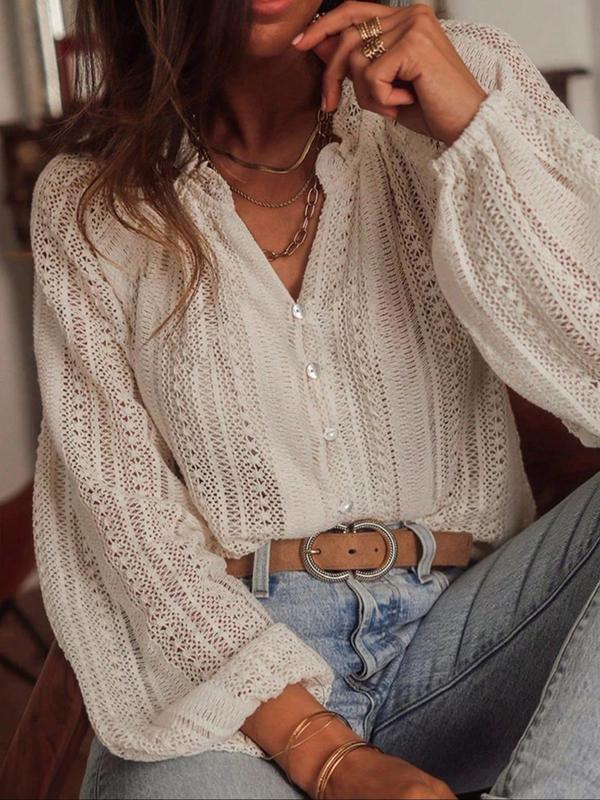 Women's Plain Button Blouse, Elegant Fashion Casual Long Sleeve Top for Daily Outdoor Wear, Ladies Clothes for All Seasons, Classy Tops 1