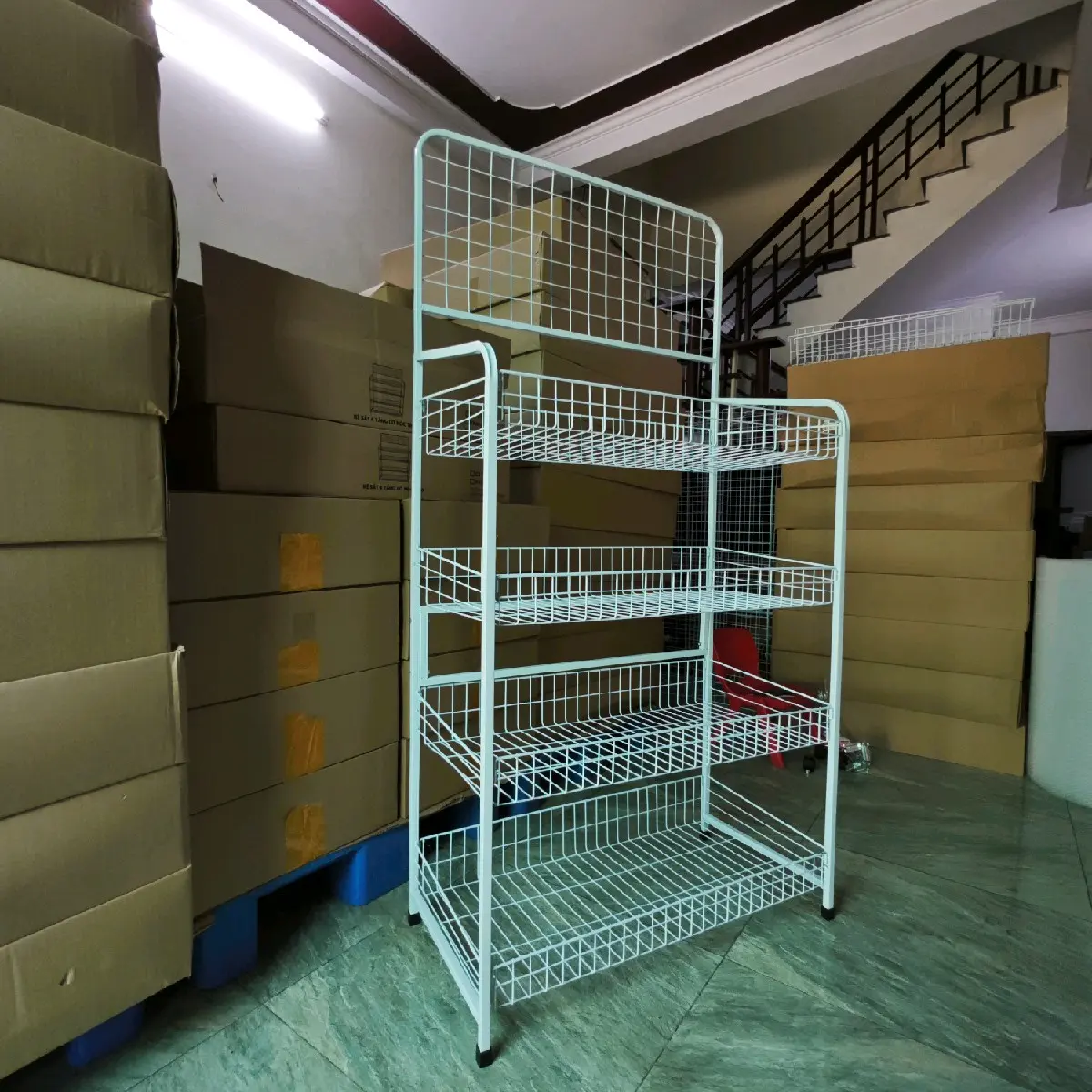 Kệ sắt 4 tầng đa năng, kệ quầy tạp hóa, khoang chứa hàng, phụ kiện rộng, KT 165*80*40cm