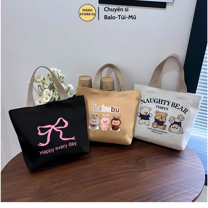 Túi đựng hộp cơm vải canvas dày dặn có khoá kéo tiện lợi HAKA STORE, túi mini đa năng đựng mỹ phẩm, đựng tã bỉm, đựng đồ đa năng màu sắc đa dạng chất liệu vải canvas có khóa kéo Bag Nữ