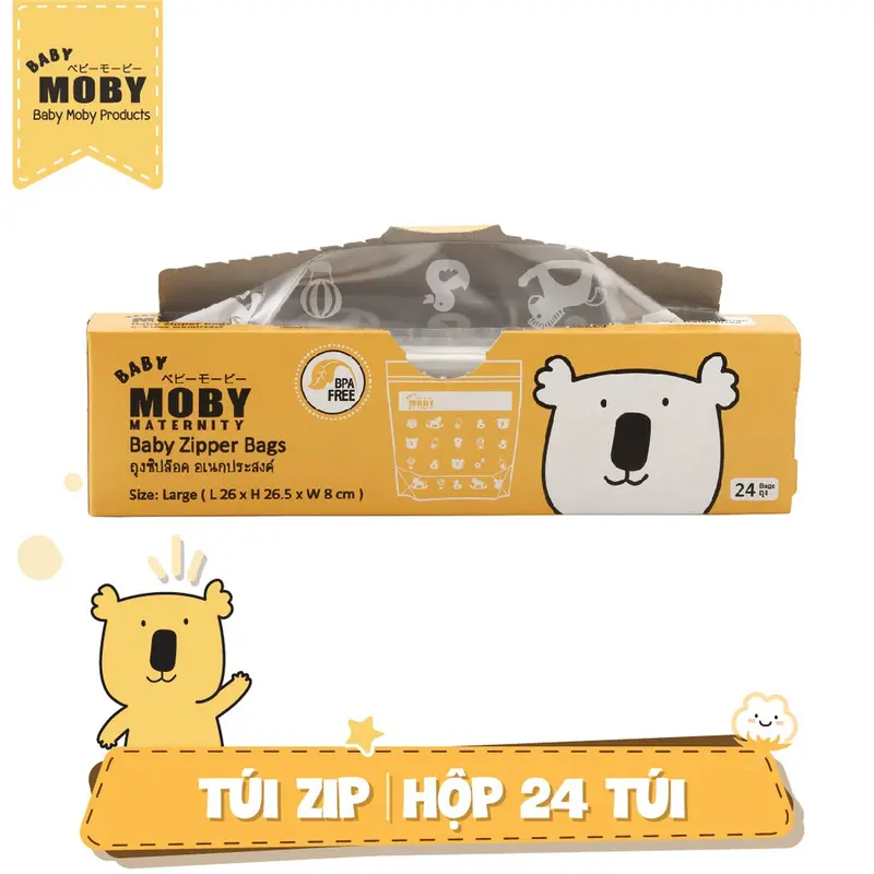 Túi zip đa năng Baby Moby (24 túi/hộp) Trữ Sữa Đựng Sữa Bộ cho bé hình con voi 0