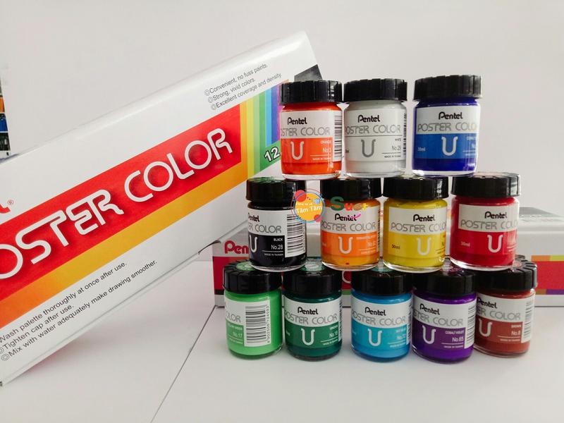 Màu Poster Color Pentel 12 màu  - màu bột poster pentel