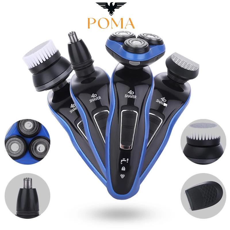 Máy cạo râu điện 4D SHAVER đa năng 4in1 với 3 đầu nổi R4D, cạo râu, tỉa lông mũi, máy cạo râu khô cho nam mịn màng