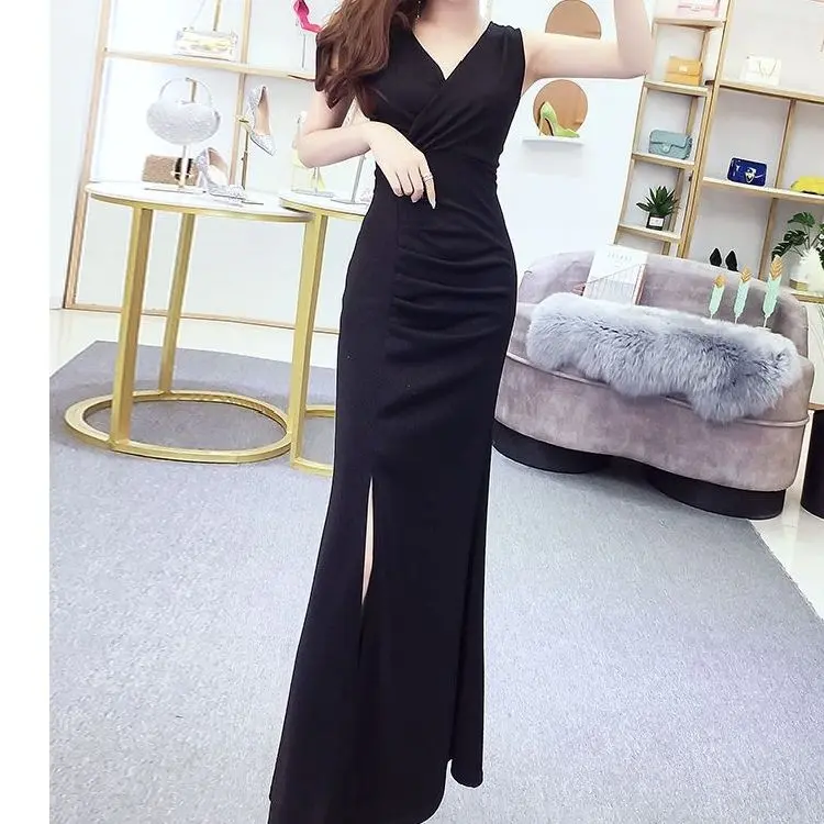 Váy Dạ Hội Mỏng, Phong Cách Thanh Lịch Và Gợi Cảm, Không Tay, Thích Hợp Cho Hộp Đêm, Váy Xẻ Tà, Hàng Mới Về Mùa Hè Nữ Dress Women Khuy