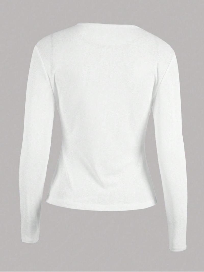 Product Introduction of Women's Solid Color Sheer Tee, Casual Long Sleeve Round Neck T-shirt for Summer, Fashion Women's Top for Daily Wear 4