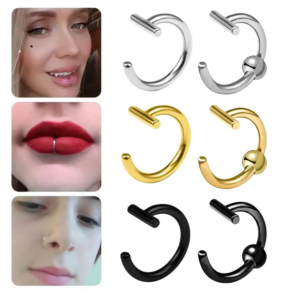 Hole Free False Lip Nail Lip Clip Lip Ring Titanium Steel Clip Ring Nose Rings Piercing Mouth P9Y8