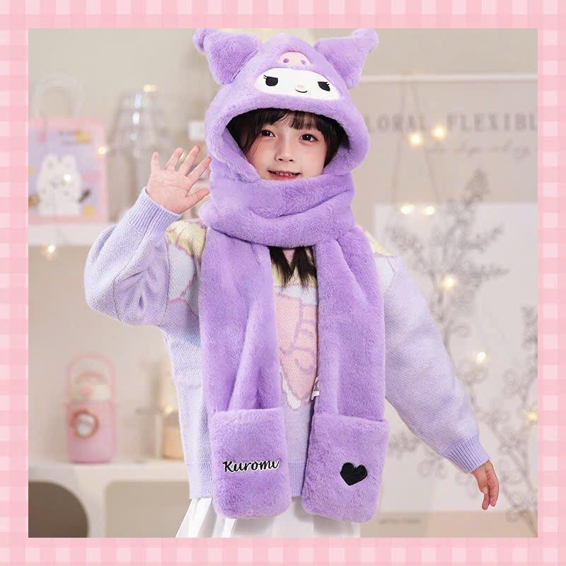 Product Introduction of Mũ Lông Cừu Kuromi Cho Bé Dễ Thương Sang Trọng và Ấm Áp Mũ 3in1 Có Xỏ Tay Nón Voi Cho Bé Gái Women Len 7