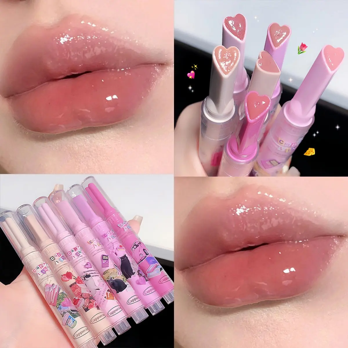 ลิปกลอสกด สีแตงโม กระจกเต็มริมฝีปาก แสงน้ำ เลือนริ้วรอยริมฝีปาก ลิปสติกให้ความชุ่มชื้นและบำรุง