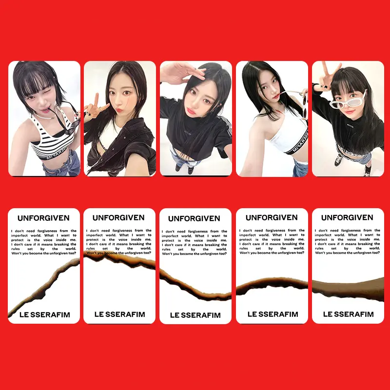 LESSERAFIM New Album UNFORGIVEN PhotoCards Sakura Chaewon Kazuha Eunchae Yunjin Photo Cards 5 Per Set