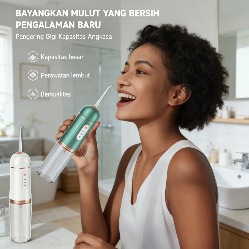 Kemujuran Gigi Lengkap dengan Irrigator Elektrik Portable: Tekanan Air 500 PSI untuk Perawatan Gigi dan Kesehatan Mulut Optimal, Model XYZ, UKuran 10x7x5 cm