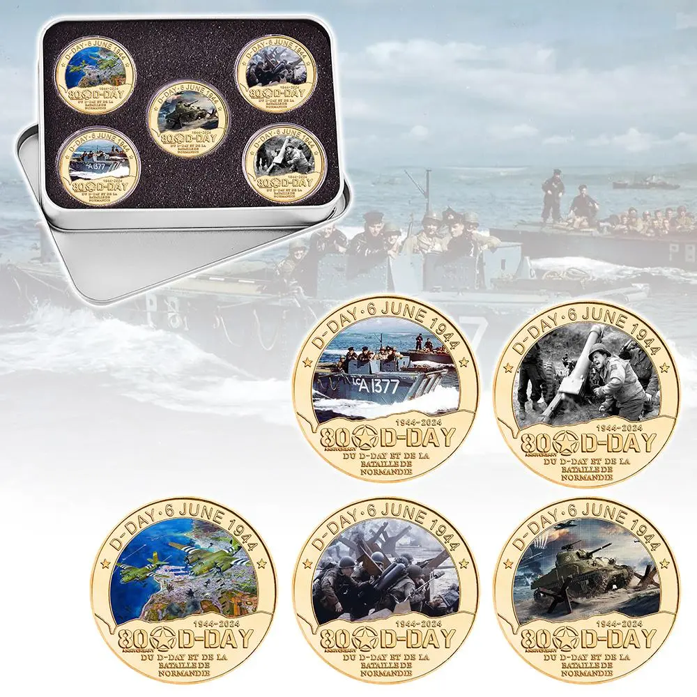 Normandy Landing Coin, 1 Set 80th Anniversary Normandy Landing Coin with Iron Box, Art Collection Gift Set, Birthday Gift, Father's Day Gift