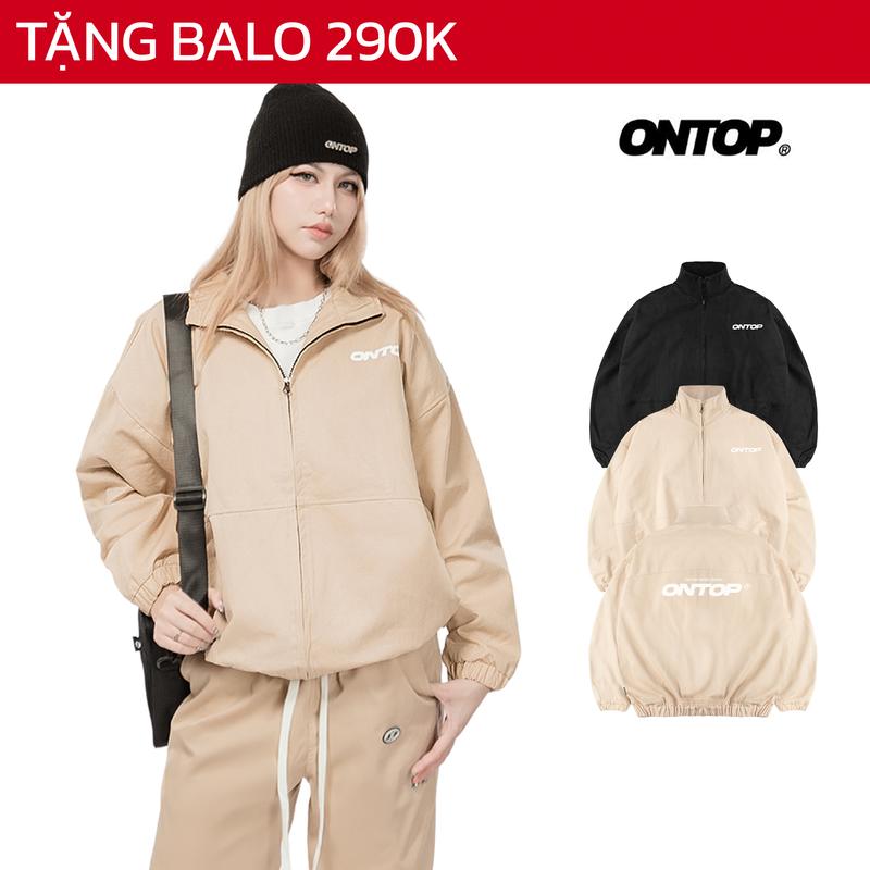 Áo khoác kaki cổ trụ bo chun 2 lớp ONTOP túi trong, có size cho nam nữ màu đen, be local brand | O18-AK9