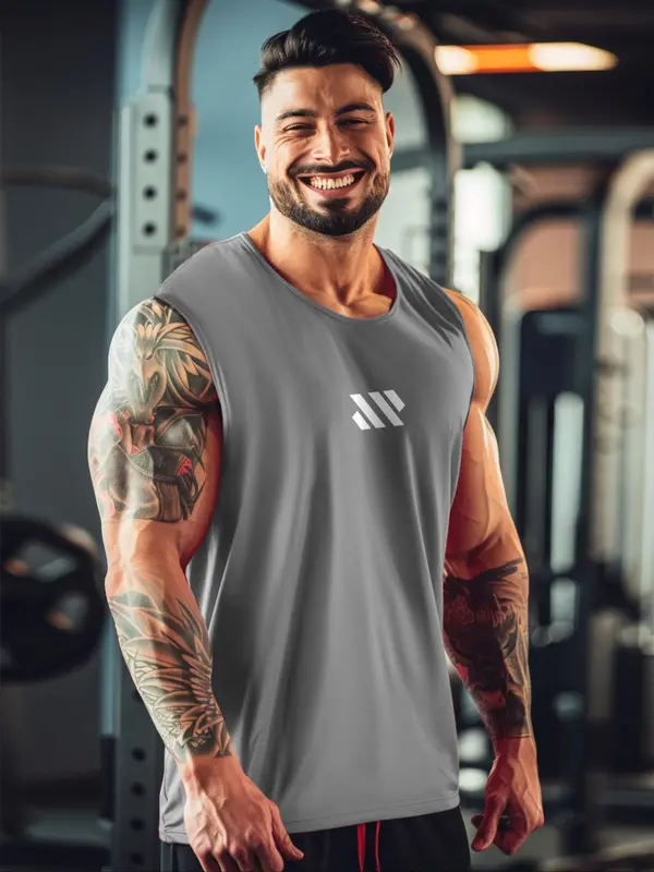 Men's Geometric Print Round Neck Sports Vest, Comfort Breathable Crew Neck Tank Top for Gym Workout Running, Casual Sportswear for Men, Indoor Outdoor Clothing 8
