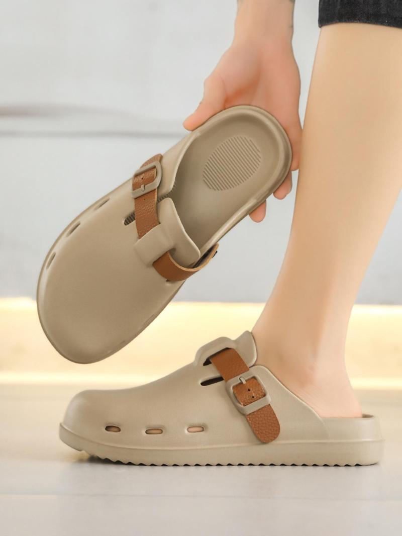 Product Introduction of Men's Casual Plain Color Buckle Sandals, Comfortable Non-slip Waterproof Sandals, Fashionable Beach Sandals for Outdoor Beach 3