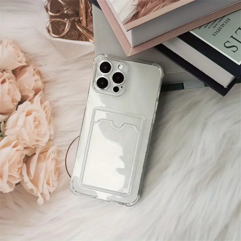 Minimalist Phone Case with Card Slot, Clear Anti-drop Phone Protective Cover, Phone Accessories Compatible with iPhone 16 15 14 13 12 18 7 Plus Pro Max Mini Series, Casing 0